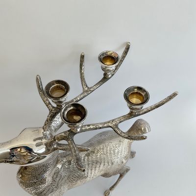 Silver-Tone Metal Stag Candelabra