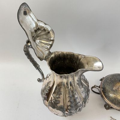 Antique Silverplate Pitcher & Footed Butter Dish Set