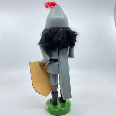 Vintage Wooden Knight Nutcracker with Spear and Shield