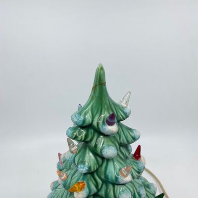 Vintage Ceramic Light-Up Christmas Tree with Snow-Tipped Branches