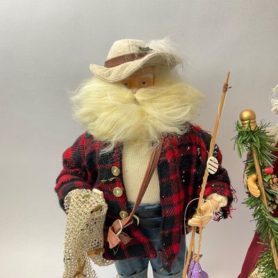 Vintage Handcrafted Santa Claus Figures - Fishing & Forest Themes