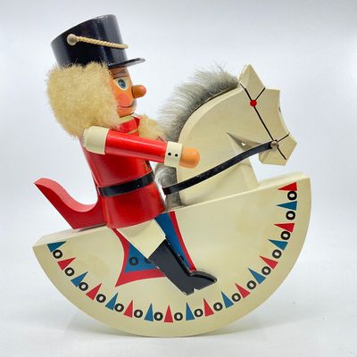 Vintage Wooden Nutcracker on Rocking Horse