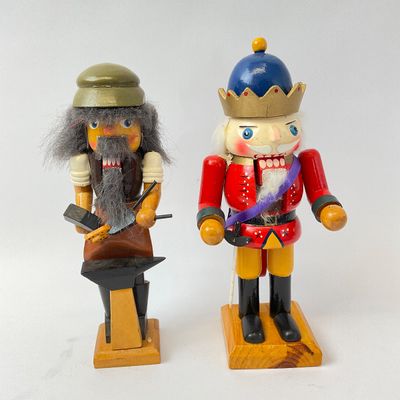 Vintage German-Style Wooden Nutcrackers - King & Blacksmith - Set of 2