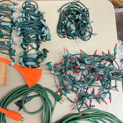 Red Christmas Mini Lights and Green Extension Cords Lot