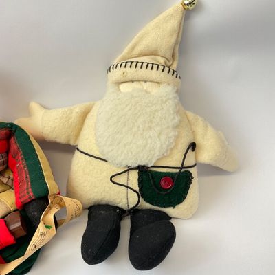 Vintage Ye Olde Santa & Musical Cream Santa Fabric Dolls - Set of 2