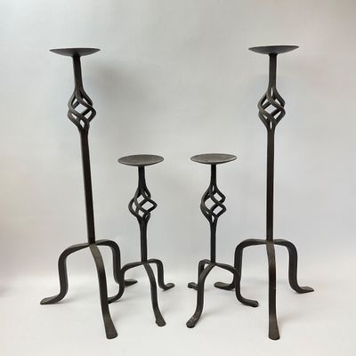 Wrought Iron Candlesticks with Spiral Cage Detail - Set of 4