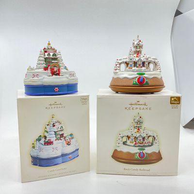 3273 Two Hallmark Keepsake Christmas Ornaments Rock Candy Railroad, Candy Cane Lane