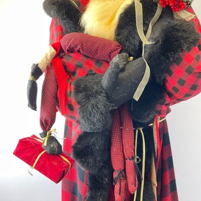 Vintage Handcrafted Buffalo Plaid Santa Claus Standing Figure