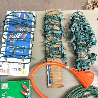Red Christmas Mini Lights and Green Extension Cords Lot
