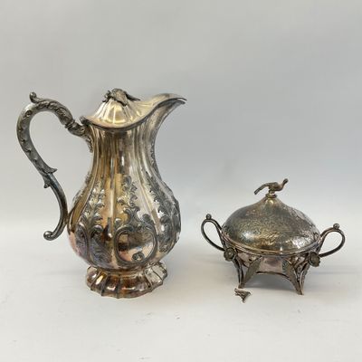 Antique Silverplate Pitcher & Footed Butter Dish Set