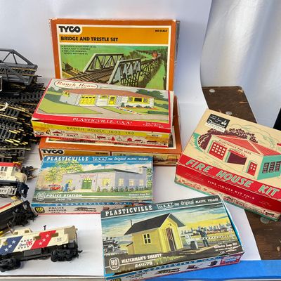 Vintage HO Scale Model Train Lot with Tyco, Atlas, and Plasticville
