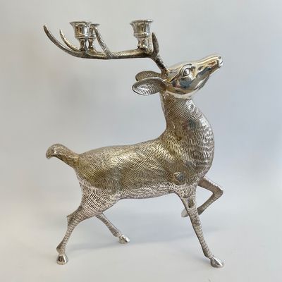 Silver-Tone Metal Stag Candelabra