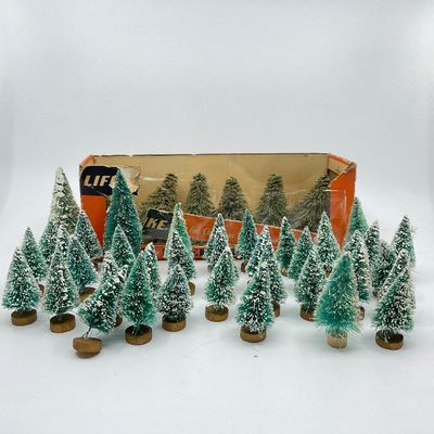 3292 Set of Vintage Bottle Brush Trees and Life Like Evergreen Trees