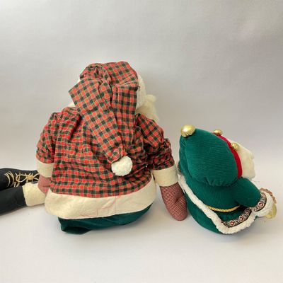 Vintage Fabric Santa and Elf Plush Figures - Set of 2