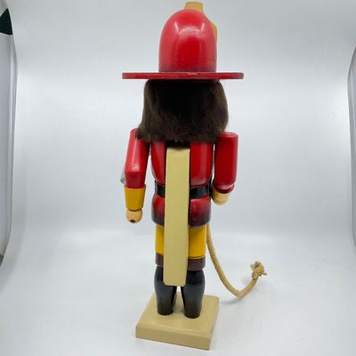 Vintage Wooden Firefighter Nutcracker with Axe and Hose