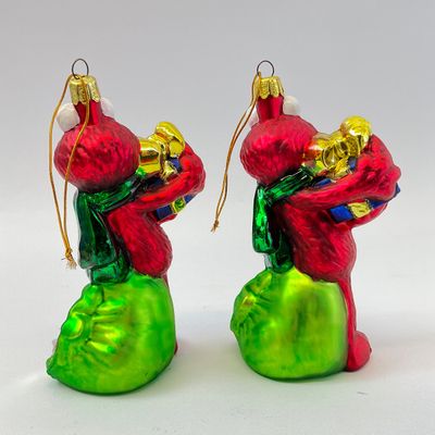 Pair of Kurt S. Adler Sesame Street Elmo Glass Christmas Ornaments