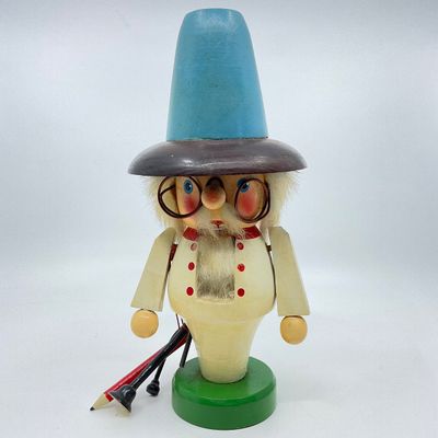 Vintage German Wooden Nutcracker Figure with Glasses and Tall Hat