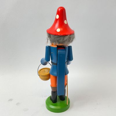 Vintage German Wooden Mushroom Hat Nutcracker with Bucket