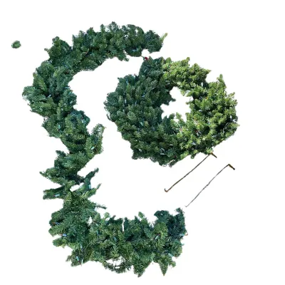 Pre-Lit Artificial Christmas Garland, Wreath, and Hangers Set