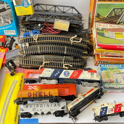 Vintage HO Scale Model Train Lot with Tyco, Atlas, and Plasticville