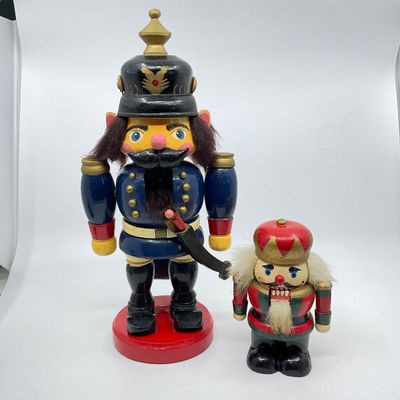 Vintage Wooden Soldier & King Nutcrackers - Set of 2