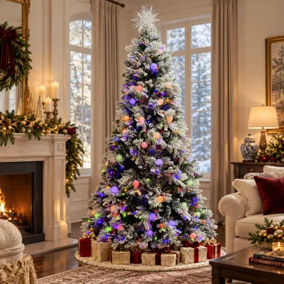 GE Just Cut 7.5' Pre-Lit Snow Covered Candlewood Pine Christmas Tree
