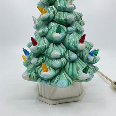 Vintage Ceramic Light-Up Christmas Tree with Snow-Tipped Branches