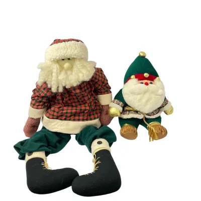 Vintage Fabric Santa and Elf Plush Figures - Set of 2