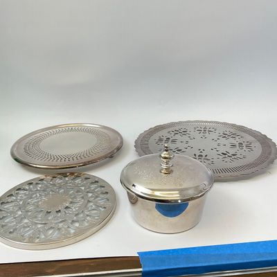 Vintage Silver-Plated Tableware Set - Trivets & Covered Dish