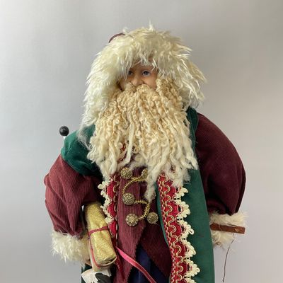 Vintage Handcrafted Santa Claus Figure with Velvet Robe