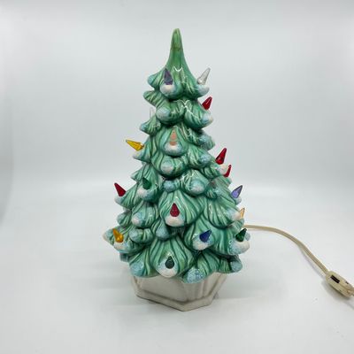 Vintage Ceramic Light-Up Christmas Tree with Snow-Tipped Branches