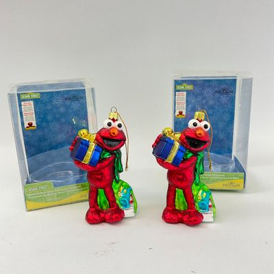Pair of Kurt S. Adler Sesame Street Elmo Glass Christmas Ornaments