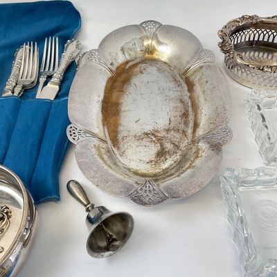 Vintage Silverplate Tableware & US House of Representatives Glass Trays