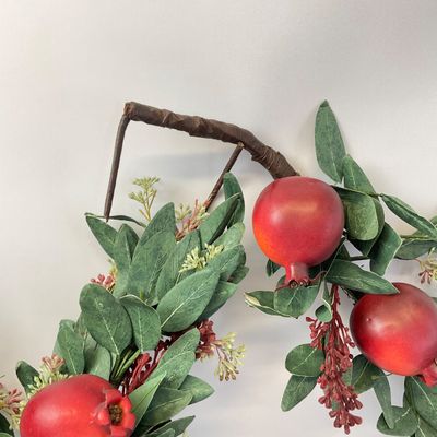 Pair of Faux Pomegranate and Eucalyptus Wreaths