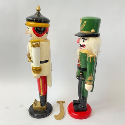 Vintage Hand-Painted Wooden Soldier Nutcrackers - Set of 2
