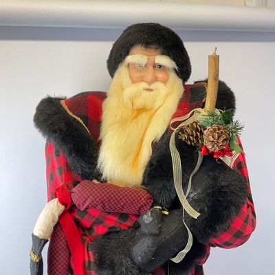 Vintage Handcrafted Buffalo Plaid Santa Claus Standing Figure