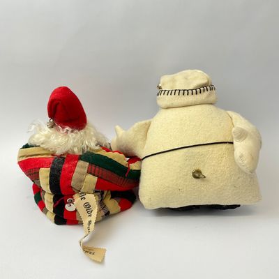 Vintage Ye Olde Santa & Musical Cream Santa Fabric Dolls - Set of 2