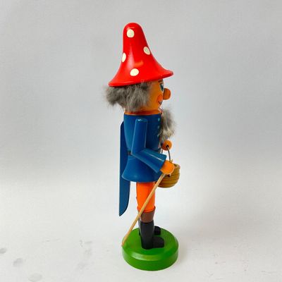 Vintage German Wooden Mushroom Hat Nutcracker with Bucket