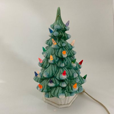 Vintage Ceramic Light-Up Christmas Tree with Snow-Tipped Branches