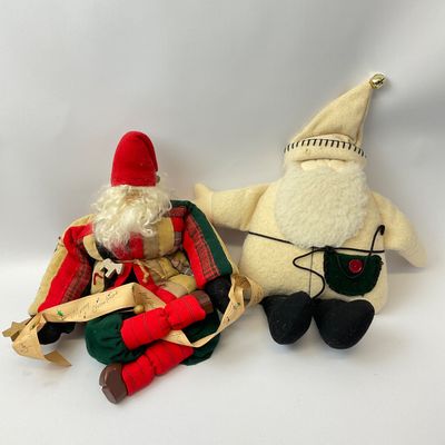 Vintage Ye Olde Santa & Musical Cream Santa Fabric Dolls - Set of 2