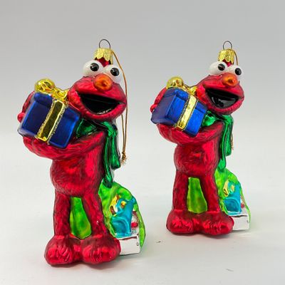 Pair of Kurt S. Adler Sesame Street Elmo Glass Christmas Ornaments