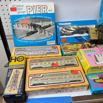 Vintage HO Scale Model Train Lot with Tyco, Atlas, and Plasticville