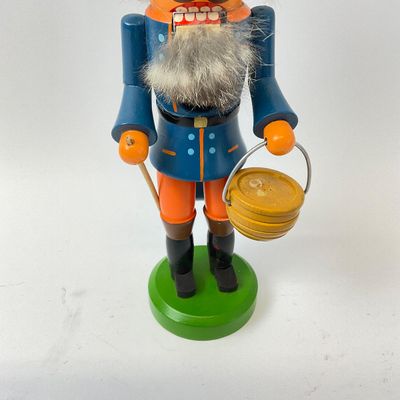 Vintage German Wooden Mushroom Hat Nutcracker with Bucket