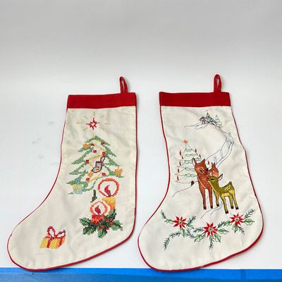 Vintage Hand-Embroidered Christmas Stockings - Set of 4