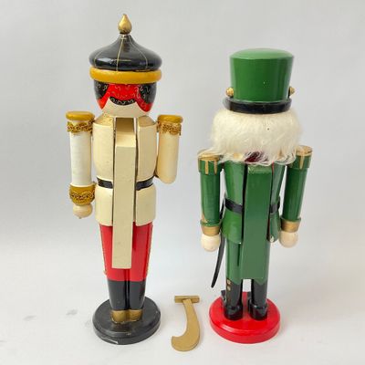 Vintage Hand-Painted Wooden Soldier Nutcrackers - Set of 2
