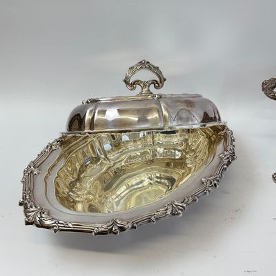 Vintage Silver-Plated Covered Casserole & Footed Chafing Stand with Glass Insert