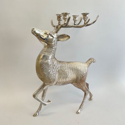 Silver-Tone Metal Stag Candelabra