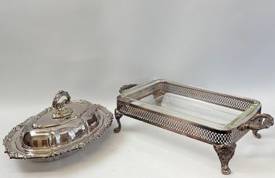 Vintage Silver-Plated Covered Casserole & Footed Chafing Stand with Glass Insert