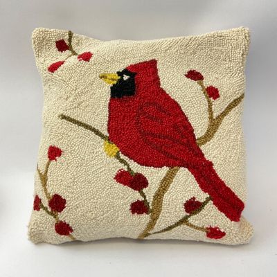 Hooked Wool Cardinal Accent Pillow