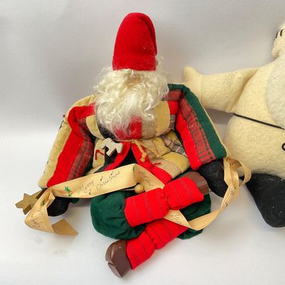 Vintage Ye Olde Santa & Musical Cream Santa Fabric Dolls - Set of 2